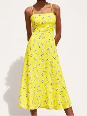 Zara yellow floral print maxi dress